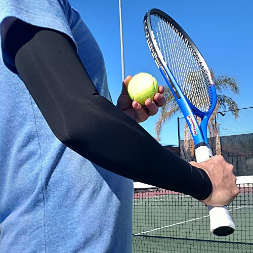 Arm Sleeves for Men and Women Compression UV Sun Protection Tattoo Cover Up Baseball Basketball Football Golf Running - color: Black