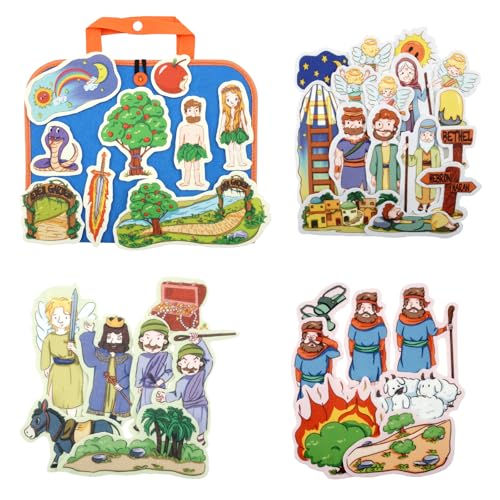CHEFAN 4 Pack Felt Board Bible Stories Set, Flannel Board Stories Include Adam and Eve, Jacob's Ladder, Moses and The Burning Bush, Balaam and The Donkey, Precut Flannel Graph Bible Toys for Kids - color: Adam and Eve & Other 3 Bible Stories Set