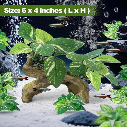 CousDUoBe 9 Pcs Fish Tank Decor，Silk Aquarium Plants Green Silk Leaf pad Hammock Artifical Driftwood cave Betta Fish Tank Accessories 6 x 3 x 4 inches(LxWxH) - size: 9 Pcs Silk Aquarium Plants（Style B）