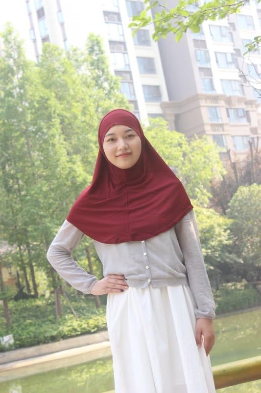 Women's Muslim Hijab Al-Amira Hijabs 2 Pieces with Tube Underscarf Cap Instant Soft Scarf - color: Wine Red
