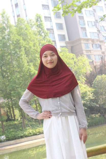 Women's Muslim Hijab Al-Amira Hijabs 2 Pieces with Tube Underscarf Cap Instant Soft Scarf - color: Wine Red