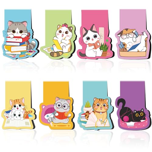 Cat Magnetic Bookmarks, 8 Pcs Cute Cartoon Cat Magnet Page Markers Animal Bookmark Clips for Reading, Magnetic Book Marks for Students Teachers Book Lovers School Office Gifts - style: Cute Cartoon Cat