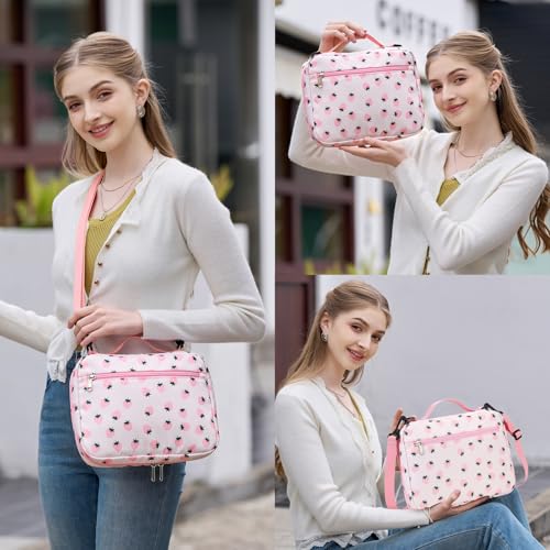 Bible Cover Case for Women Large Bible Cover for Girls Bible Study Supplies Accessories with Handle and Shoulder Strap | Durable - color: Pink-strawberry