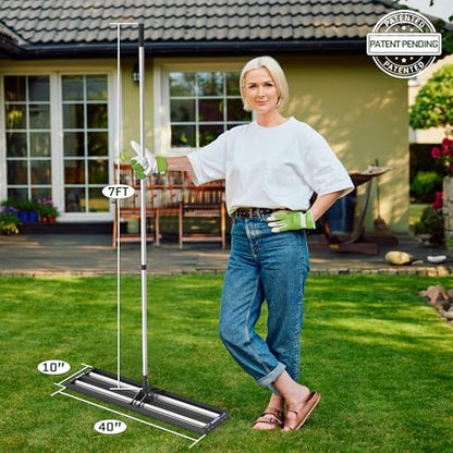 Updated Lawn Leveling Rake 40"x10", Lawn Leveler with Aluminum Rollers | Yard Leveling Rake Stainless Steel with 27-80" Adjustable Handle, Heavy-Duty Ground Leveler Suit for Garden, Golf Lawn, Farm - size: 40''x10'' With Roller (Black)