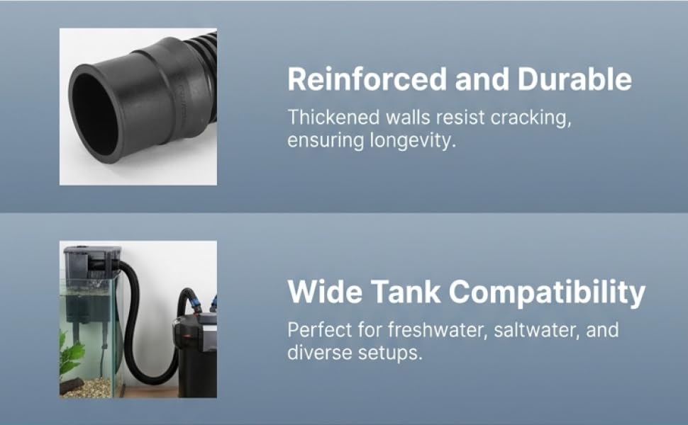 Aquarium Water Hose, 25mm Black Corrugated EVA Tubing, Fish Tank Maintenance Hose for Fresh and Saltwater Tanks