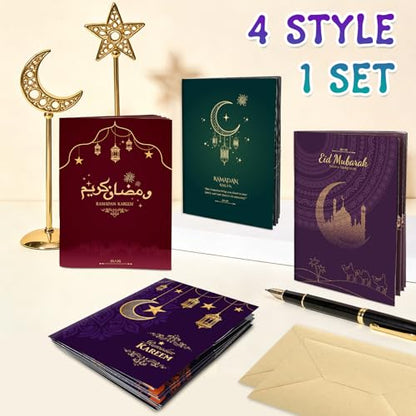 4 Sets Eid Gift Card Book, Eid Mubarak Money Holder Cards with Envelopes, Islamic Holiday Ramadan Kareem Gift Card Booklet Organizer for Family, Friends - color: Eid.Book.Dark