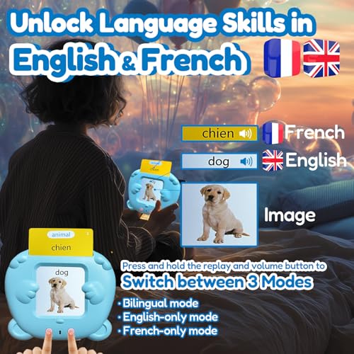 Bilingual Flashcard for Kids - French Talking Flash Cards, Blue - color: French, size: Blue