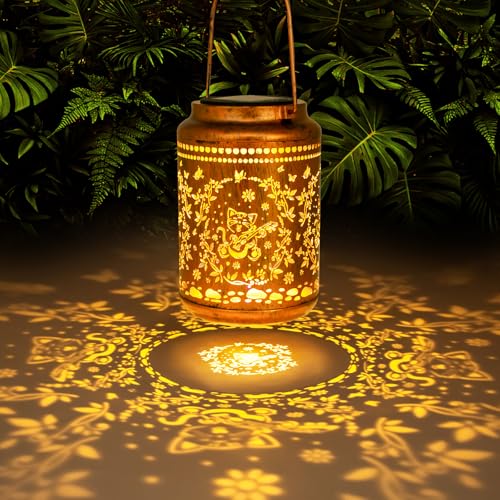 YISITEONE Cat Outdoor Solar Lanterns, Garden Waterproof Metal Hanging Decor Lights for Patio Yard Pathway Lawn Front Porch, Birthday Gardening Cat Lovers Gifts for Women Mom Grandma - style: Cat