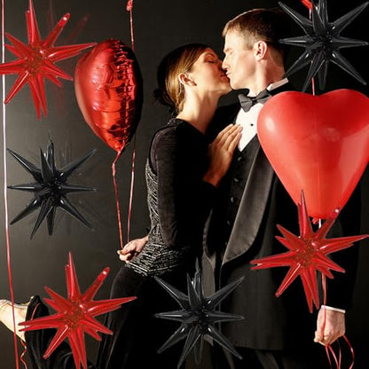 6 Pcs Star Foil Balloons One-Piece 14-Pointed Star Balloon 4D Starburst Cone Mylar Balloon 22inch Christmas Birthday Wedding Wedding Anniversary Party Supplies (Black + Red) - color: 22 Inches Black + Red