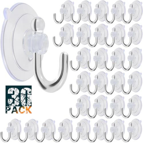 Suction Cup Hooks 30Pack Reusable Clear Hooks | 1.78 Inches Clear PVC Medium Suction Cup No Trace, & Removable, for Glass, Tile, Window, Kitchen, Bathroom - size: Glue hook-30Pack