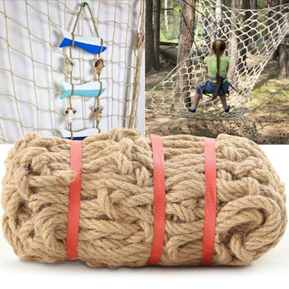 Hemp Rope Net (4ftx8ft) Heavy Duty Natural Jute Rope Net Climbing Safety Rope Netting Balcony Stairs Fence Garden Playground Protection Net Indoor & Outdoor Decor Rope Net - size: 4ftx8ft