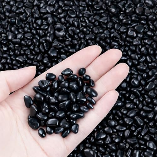 KIJOU Sea Glass Stones Black 14oz – Premium Polished Glass Pebbles for Vase Fillers, Crafts & Aquarium Decor - color: Black, size: 14oz