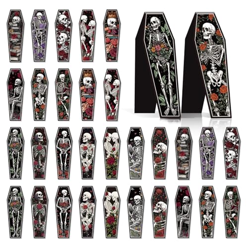 Wxiben Skeleton Coffin Magnetic Bookmark - 30 Pcs Gothic Skull Bookmarks for Book Lovers Skull Horror Book Marks Halloween Magnet Page Marker Clip Gifts for Women Men Students Teacher Reading Bookish - style: Skeleton Coffin