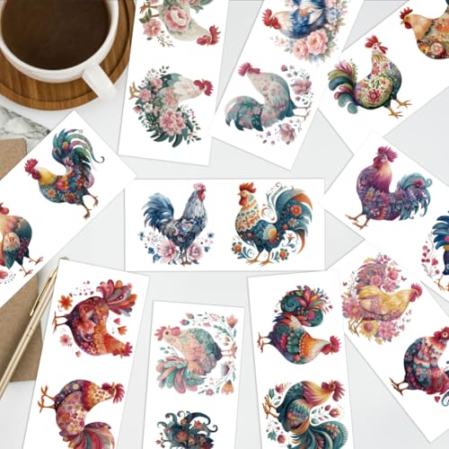 arricraft 10 Pcs Floral Chicken Theme PVC Cup Transfer Stickers, Flower-Patterned Chicken UV Waterproof Cup Sticker for 16 oz Glasses Window Home Printing Decoration 24x11cm - style: Floral Chicken Theme