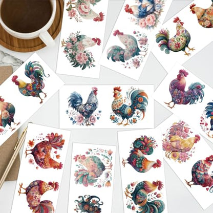 arricraft 10 Pcs Floral Chicken Theme PVC Cup Transfer Stickers, Flower-Patterned Chicken UV Waterproof Cup Sticker for 16 oz Glasses Window Home Printing Decoration 24x11cm - style: Floral Chicken Theme