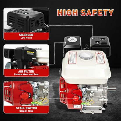 Gas Engine 4-Stroke 200cc 6.5HP, OHV Air Cooled Horizontal Motor 3600RPM, Pull Start Small Engine Power Unit, Single Cylinder Low Fuel Consumption Design, for Go Kart, Water Pump, Tiller, Cleaner