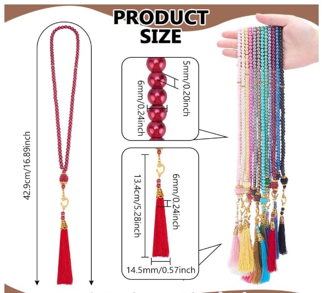 Tasbih Prayer Beads 99, Pack of 10, Muslim Prayer Beads, Islamic Praying Bead, Muslim Rosary Bead Necklace, Dhikr,Tasbeeh Bulk,Misbaha, Masbaha, Tespih,Bracelet Ramadan Gifts Eid gifts Islamic Gift - color: Mix 50