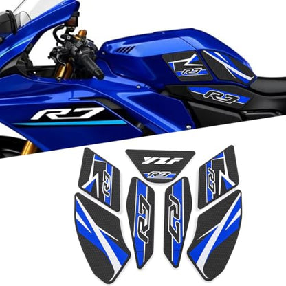 for YZF-R7 yzfr7 2026 New Accessories Fuel Tank Anti-Slip Stickers Side Guards Knee Anti-Slip mats Protective Stickers 7-piece Set Rubber Fuel Tank Stickers Tank Pads Tank pad Gas (2026 Blue) - color: 2026 Blue