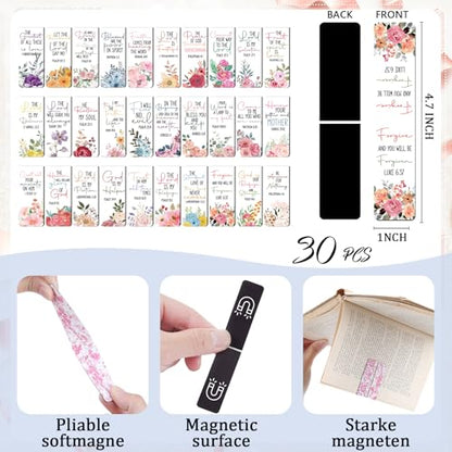 Bible Verse Magnetic Bookmarks - 30 PCs Christian Floral Book Marks for Reading Women Bulk Religious Inspirational Page Markers for Girls Kids Students School Scripture Church Faith Gifts - style: Bible Verse