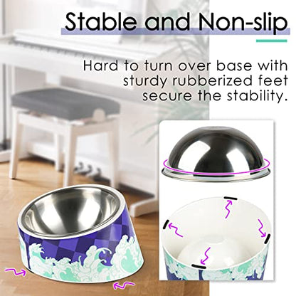 Super Design Mess Free 15° Slanted Bowl for Dogs and Cats, Tilted Angle Bulldog Bowl Pet Feeder, Non-Skid & Non-Spill, Easier to Reach Food - color: Drama Blue Pattern, size: S/0.5 Cup