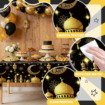Eid Mubarak Tablecloth Ramadan Decorations for Table Ramadan Mubarak Table Cover for Eid Al-fitr Muslim Islam Party Decor Sign 54 x 108 Inch Black & White