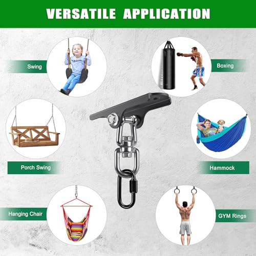 2Pcs Swing Hanger 360° Swivel Hook Swing Ceiling Mount Hanging Chair Hanger | 1000 LBS Capacity Punching Bag Mount Swing Hardware for Hammock Chair, Porch Swings, Aerial Silks, Gymnast Ring, Heavy Bag - color: 360° Swivel Dual U-ring Swing Hanger ( 2 Pack