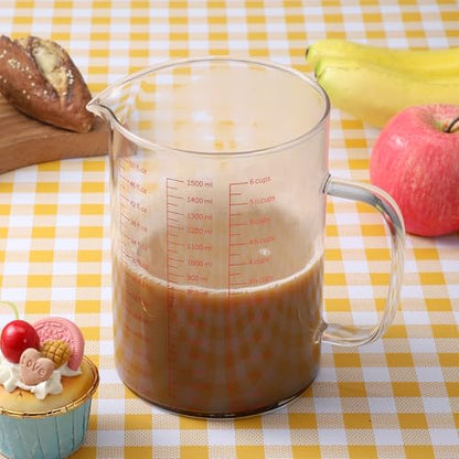 Glass Measuring Cup, 6Cup/1500ml/50oz Glass Liquid Measuring Cup With Handle and V-Shaped Spout High Borosilicate Glass-Measuring-Cup for Kitchen or Restaurant, Easy to Read