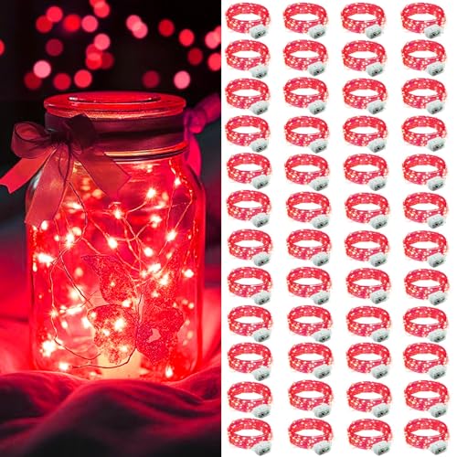 AIKEI 48 Pack LED Fairy Lights Battery Operated, Fairy String Lights 3 Modes Waterproof 7 Feet 20 Led Firefly Starry Lamps for Wedding Party Bedroom Garden Valentines Christmas Decoration Red - color: Red, size: 48 Pack