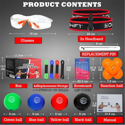 Soul Shift - Boxing Reflex Ball – Dual Competition Set | 2 Adjustable Headbands + 2 Training Balls + App Included | Speed, Agility & Hand-Eye Coordination for Adults & Kids | MMA Training Equipment - style: Family Pack (No App - 4 Balls - Reaction Ball -