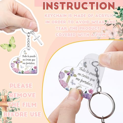 Sureio 30 Pcs Spanish Christian Keychain Gift Bulk Women Religious Cross Inspirational Bible Verse Acrylic Keychains Llaveros Cristianos En Español for Church Member Teacher Student (Cute Heart) - style: Cute Heart