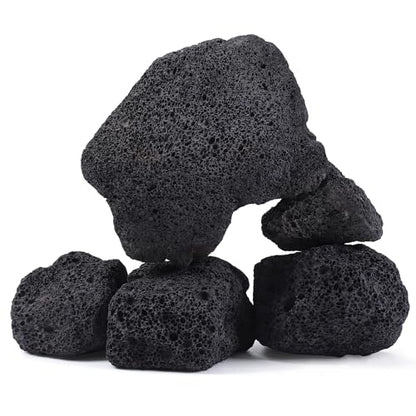 2.2-8.1 Inches Natural Black Lava Rock, 5 PCS Mixed Sizes Aquarium Rocks for Aquascaping, Terrariums, Reptile Tanks & Aquarium Décor - size: 2.2-8.1 in