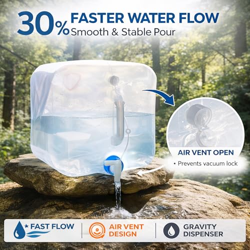 BPA Free Collapsible Water Container with Spigot, Vent & Lid. 2×5.3 Gallon Water Storage Jug, for Outdoors Camping Backpack Hiking & Emergency Hurricane, Tornado, Drought - Portable Survival Canteen