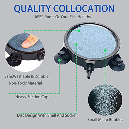 PINVNBY 4.2-Inch Air Stone Disc Bubble Diffuser with Suction Cups for Oxygenation in Fresh/Saltwater Tanks, Ponds, Hydroponic, Aquaponics, and as a Decorative Airstone for Aquariums - size: 4 PCS