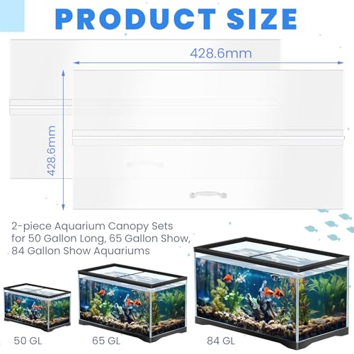 Sieral Aquarium Lids Polycarbonate Canopy with LED Light 2 Pcs Set 16.87 x 16.87 x 0.12 Inch for 50/65/84 Gallon with Center Brace Aquariums Cover Fish Tank Lid with a Hook Knife, Clear - color: Clear, size: 36 x 18 Inch