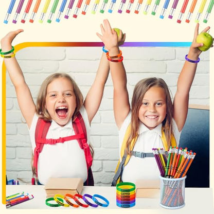 96 Pcs Crayon Themed Pencils Silicone Bracelets Bulk Back to School Supplies Set Crayon Party Favors First Day of School Gifts for Kids Students Classroom Rewards Gifts Birthday Party Supplies - style: Crayon