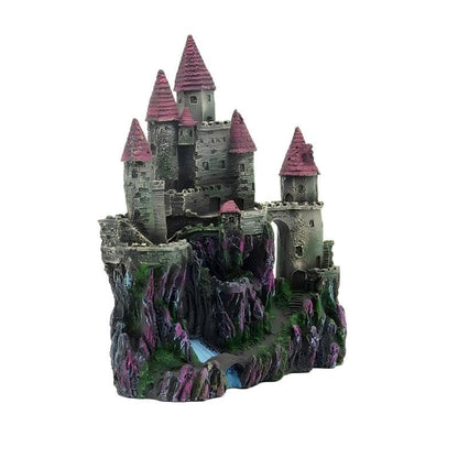 Aquarium Castle Decoration, Pink Tower, Resin Fish Tank Decoration, Medieval Style Landscape Decoration, Fish Tank Landscaping, Aquarium Accessories, 9.3 x 8.9 x 3.5 inches