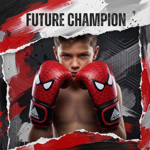 Boxing Gloves Red for Kids 6oz 8oz – Muay Thai MMA Kickboxing Training & Sparring Gloves with Hook and Loop Wrist Support and Breathable Ventilation - size: 6 oz