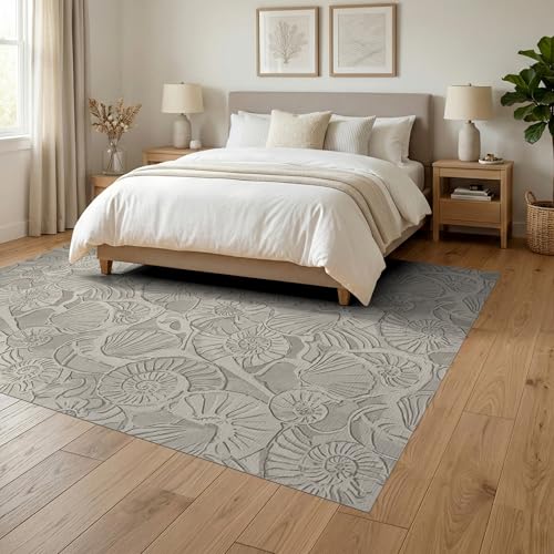 6'x9' Washable Abstract Seashell Area Rug, Cream Non-Shedding Pet Friendly Room Rug for Queen Size Bedroom, Under Bed, Master Suite, Foldable Easy Care Carpet | Ref:1903052 - color: Beige/Pattern 14, size: 6' x 9' (Rectangular)