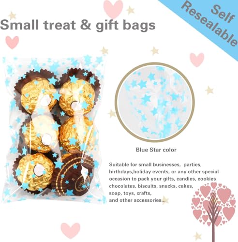 100 Pcs Star Printed Sealable Gift Wrap Cello Cellophane Bags Self sealing Adhensive Treat Bags Party Favor bags (4x6inch, Blue) - color: Blue(Self-sealing), size: 4x6 in