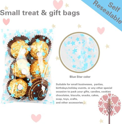 100 Pcs Star Printed Sealable Gift Wrap Cello Cellophane Bags Self sealing Adhensive Treat Bags Party Favor bags (4x6inch, Blue) - color: Blue(Self-sealing), size: 4x6 in