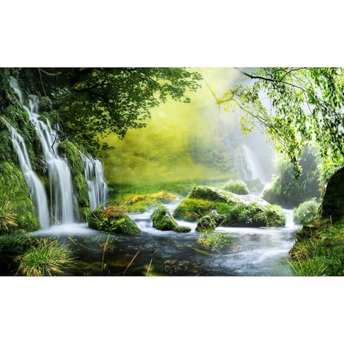 Waterfall Aquarium Background Majestic Jungle Rainforest Scenery Fish Tank Background Majestic Cascading Waterfalls Terrarium Backgrounds Idyllic Scenic Tranquil Lake Reptile Tank Backgrounds 24x12in - color: Foggy Green, size: 24(W)x12(H)in