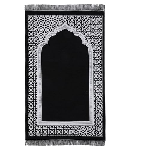 Islamic Prayer Rug Elegant Masjid Pattern Thin Mat Muslim Portable Blanket Ramadan Eid Gift Rug Turkish Prayer Carpet - Black 1pc - color: 1pc Blackc