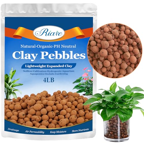Riare 4LB Organic Leca Clay Pebbles for Plants, 4-16mm Drainage Leca Balls | Reusable, Aeration Lightweight Clay Balls, Moisture Retention for Hydroponics, Orchids, Succulents, Terrariums, Propagation - color: 4LB