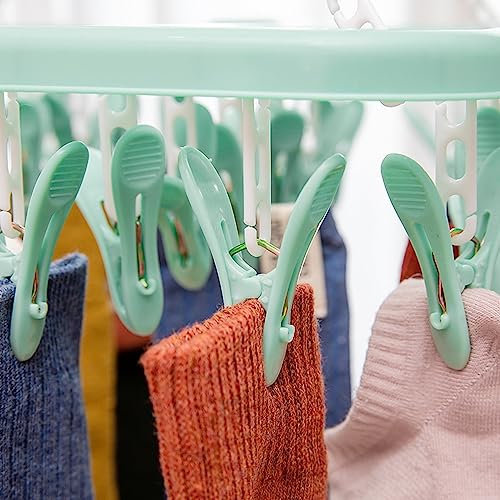 SteelFever Clothes Drying Hanger with 32 Clips, Foldable Hanging Drying Rack for Clothes Underwear Socks (Light Green) - color: Light Green