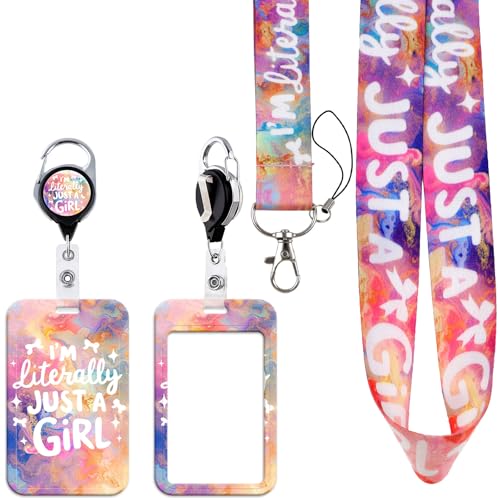 I'm Literally Just a Girl Retractable Badge Reel – Splash-Ink Lanyard with Badge Holder with Glass Metal Clip, Cute Work ID Holder for Women, Aesthetic Accessories for Girls - style: Quoto1