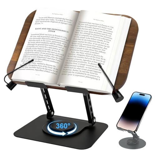 Diesisa Book Stand for Reading: Wooden Book Holder,360° Rotating Metal Base