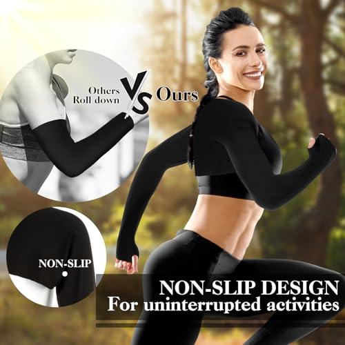 2 Pack Cooling Shawl Arm Sleeves Sun Sleeves for Women UV Protection Arm Sleeve with Finger Hole for Golfing - color: Black+dark Grey
