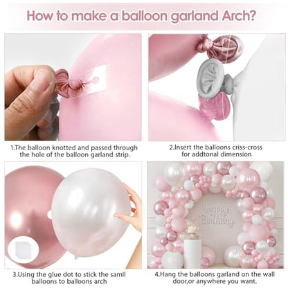 Blocesa Pearl Pink White Balloons Arch Kit Double Stuffed, Party Decor. - color: Pearl Pink White
