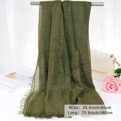 Nydotd Women Summer Cotton Linen Scarf Crinkle Long Beach Shawl Wrap hijab with Fringe - color: Army Green