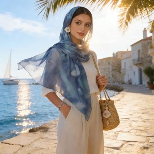 Hijab Scarf for Women Fashion Printed Modal Hijab Head Wrap Scarves Lightweight Long Scarf Shawls - color: Watercolor H